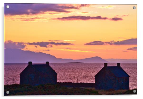 Prestwick salt pan houses, Arran at sunset Acrylic by Allan Durward Photography