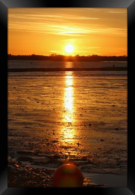 Sun setting across the Brightlingsea Creek  Framed Print by Tony lopez