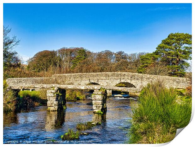 The two bridges of Postbridge Dartmoor Print by Roger Mechan