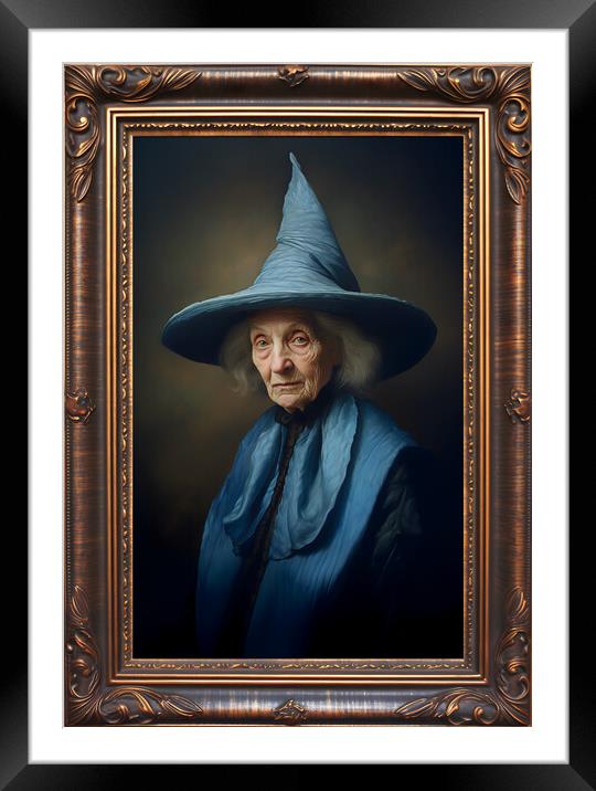 Magical Witch in Blue Framed Mounted Print by Zahra Majid