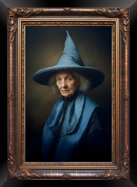 Magical Witch in Blue Framed Print by Zahra Majid
