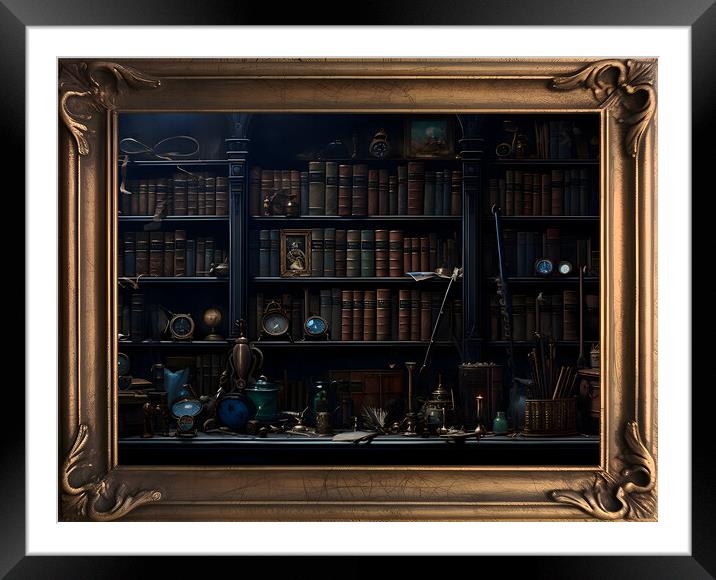 Vintage Gothic Library Framed Mounted Print by Zahra Majid