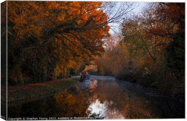 Autumn Day on the Kennet and Avon Canal, England Canvas Print by Stephen Young