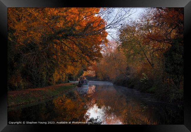 Autumn Day on the Kennet and Avon Canal, England Framed Print by Stephen Young