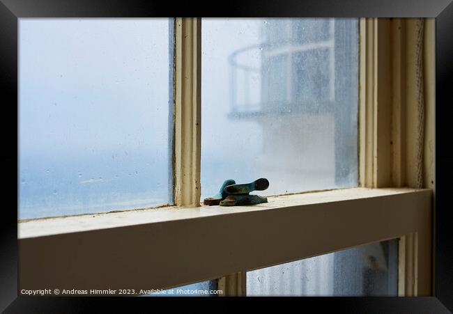 Window in Point Reyes Lighthouse Equipment Building Framed Print by Andreas Himmler