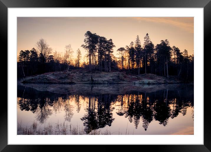 Tarn Hows Sunrise Silhouettes Framed Mounted Print by Tim Hill