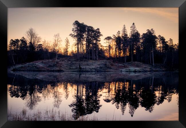 Tarn Hows Sunrise Silhouettes Framed Print by Tim Hill