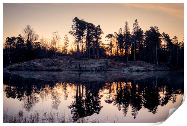 Tarn Hows Sunrise Silhouettes Print by Tim Hill