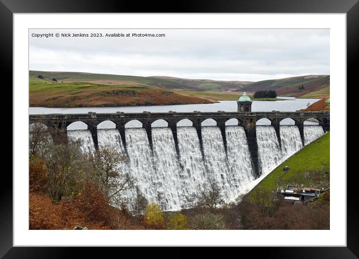 Craig Goch Reservoir and its spillage of reservoir water Mid Wales Framed Mounted Print by Nick Jenkins