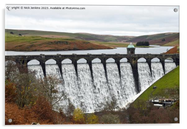 Craig Goch Reservoir and its spillage of reservoir water Mid Wales Acrylic by Nick Jenkins