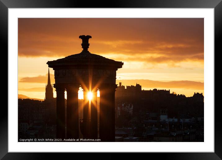 Sunset over Edinburgh city centre, Scotland, UK.  Framed Mounted Print by Arch White