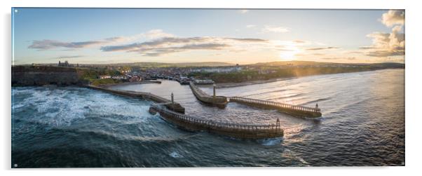 Whitby Harbour Sunset Acrylic by Apollo Aerial Photography