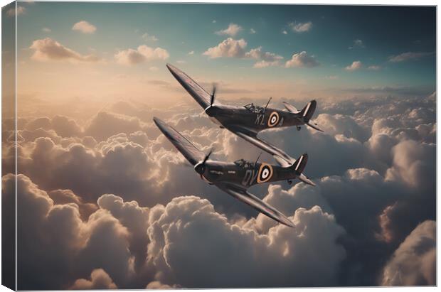Spitfires Among The Clouds Canvas Print by J Biggadike