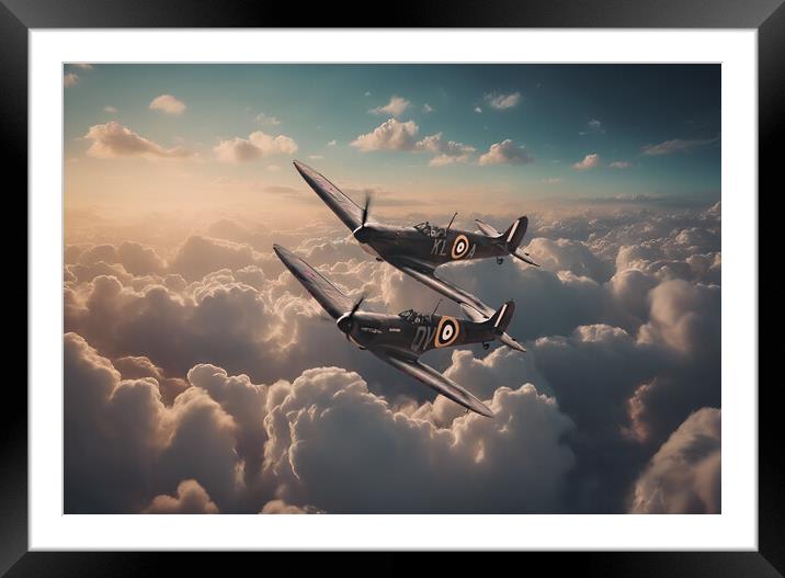 Spitfires Among The Clouds Framed Mounted Print by J Biggadike