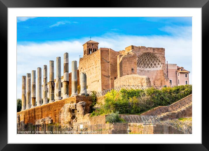 Temple of Venus Corinthian Columns Roman Forum Rome Italy  Framed Mounted Print by William Perry