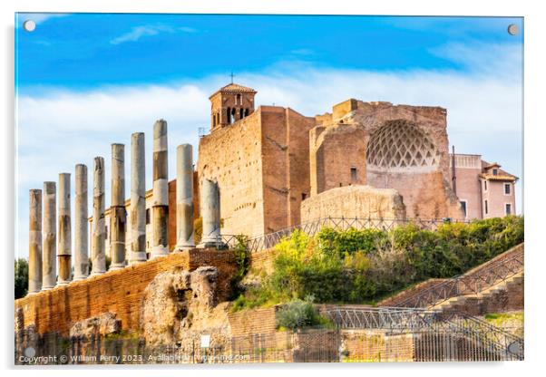 Temple of Venus Corinthian Columns Roman Forum Rome Italy  Acrylic by William Perry