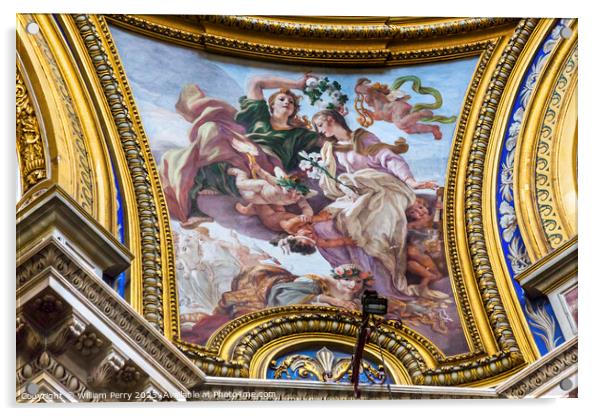 Painting Saint Agnese In Agone Church Basilica Dome Rome Italy  Acrylic by William Perry