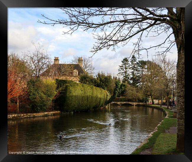 Bourton on the water riverside Framed Print by Martin fenton