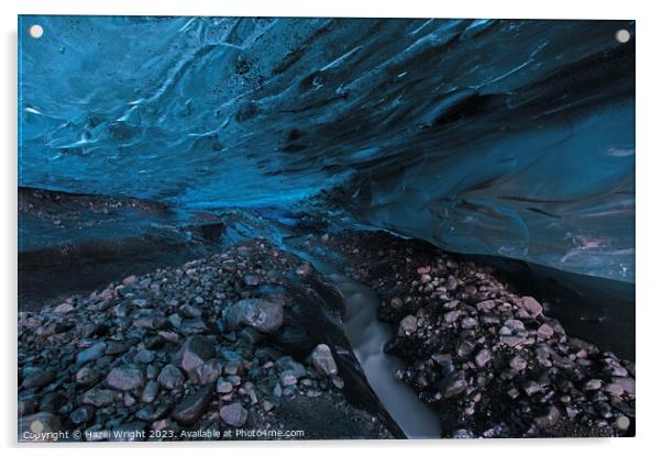 Flaajokull Glacier Ice cave in Iceland Acrylic by Hazel Wright