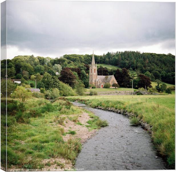 Parish Church and River, Stow, Scottish Borders Canvas Print by Lee Osborne