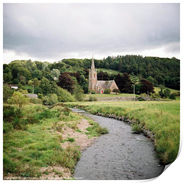 Parish Church and River, Stow, Scottish Borders Print by Lee Osborne