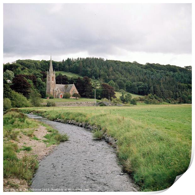 Parish Church and River, Stow, Scottish Borders Print by Lee Osborne