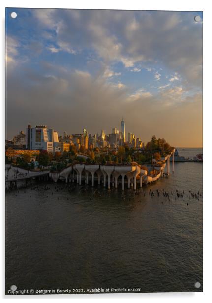 Lower Manhattan Sunset Acrylic by Benjamin Brewty