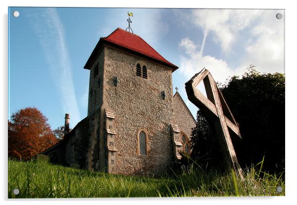 Aldworth Church Acrylic by Tony Bates