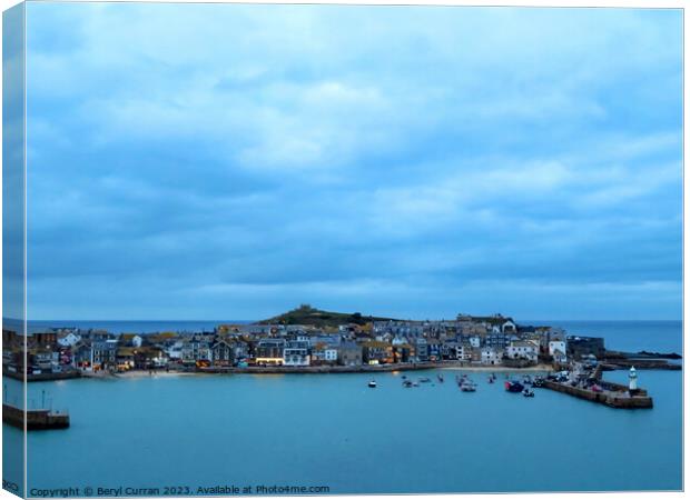 Dusk approaching St Ives Cornwall  Canvas Print by Beryl Curran