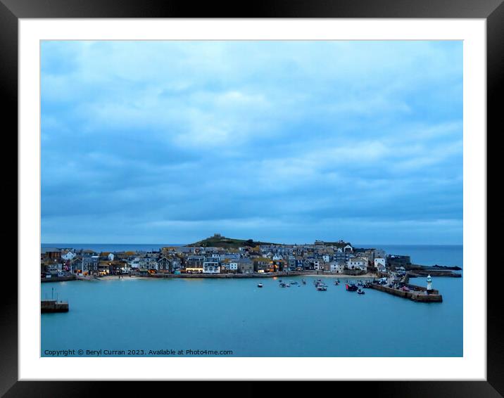Dusk approaching St Ives Cornwall  Framed Mounted Print by Beryl Curran