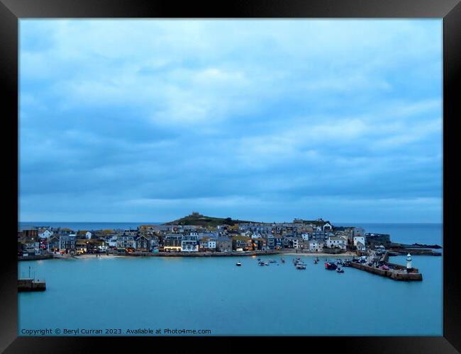 Dusk approaching St Ives Cornwall  Framed Print by Beryl Curran