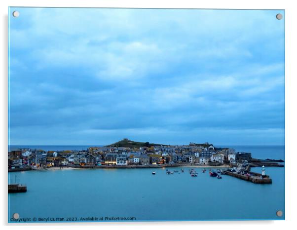 Dusk approaching St Ives Cornwall  Acrylic by Beryl Curran