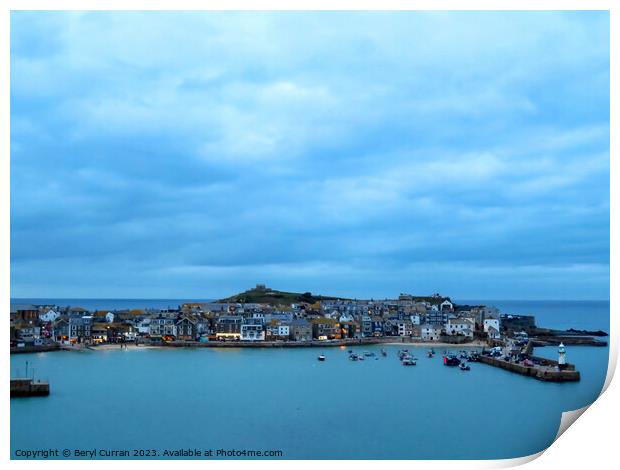 Dusk approaching St Ives Cornwall  Print by Beryl Curran