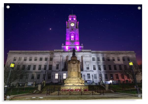 Barnsley Town Hall and Jupiter Acrylic by Alison Chambers