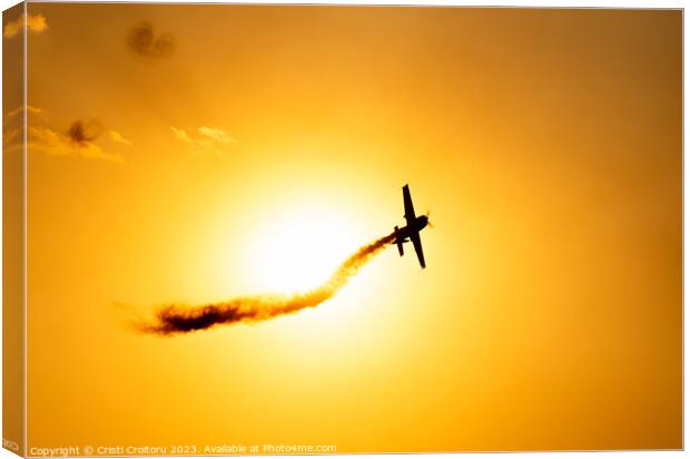 Airplane flying at sunset.  Canvas Print by Cristi Croitoru