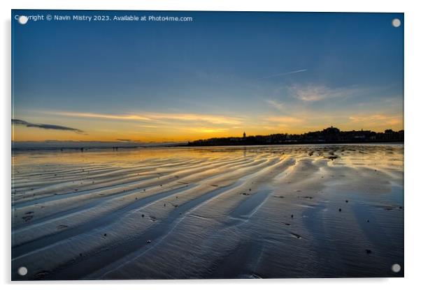 Sunrise at West Sands, St. Andrews, Fife Acrylic by Navin Mistry