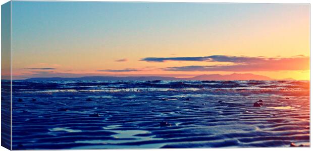 Arran sunset at Ayr beach Canvas Print by Allan Durward Photography
