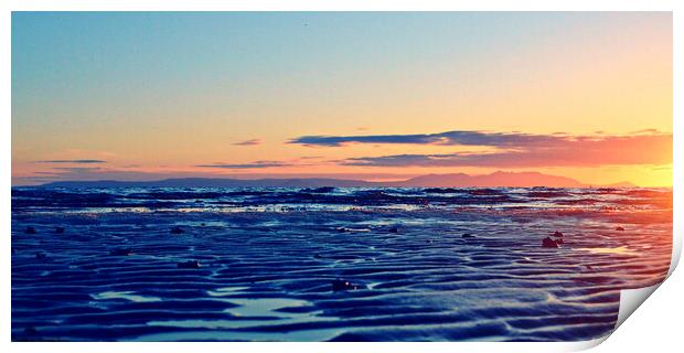 Arran sunset at Ayr beach Print by Allan Durward Photography