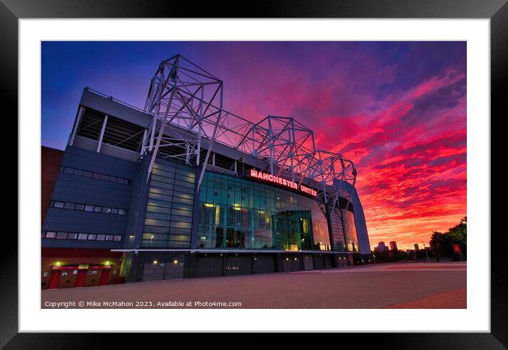 Old Trafford sunset , Manchester United football club Framed Mounted Print by Mike McMahon