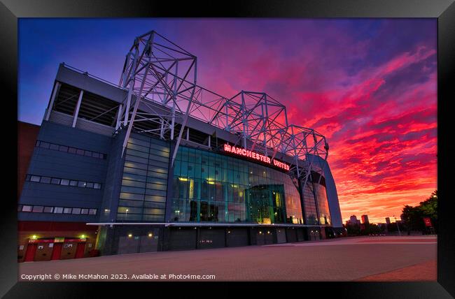 Old Trafford sunset , Manchester United football club Framed Print by Mike McMahon