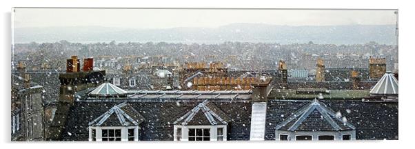 Edinburgh Rooftops in the Snow Acrylic by Tom Gomez