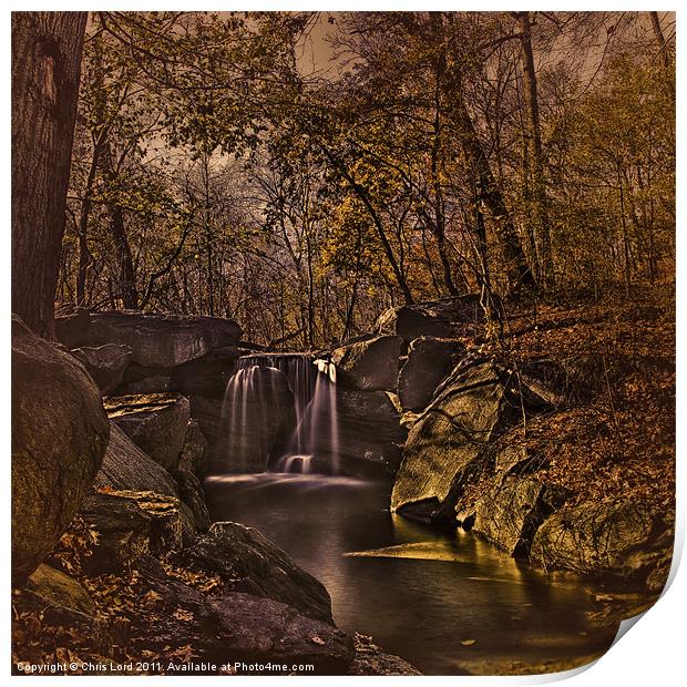Autumn At The Waterfall In the Ravine Print by Chris Lord