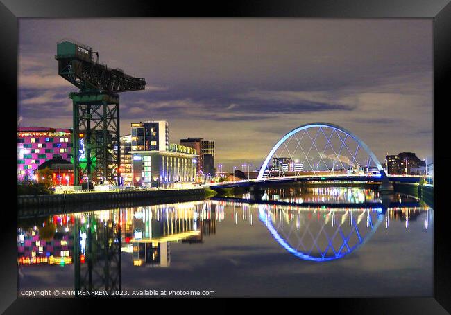 Reflections on the river Clyde Framed Print by ANN RENFREW