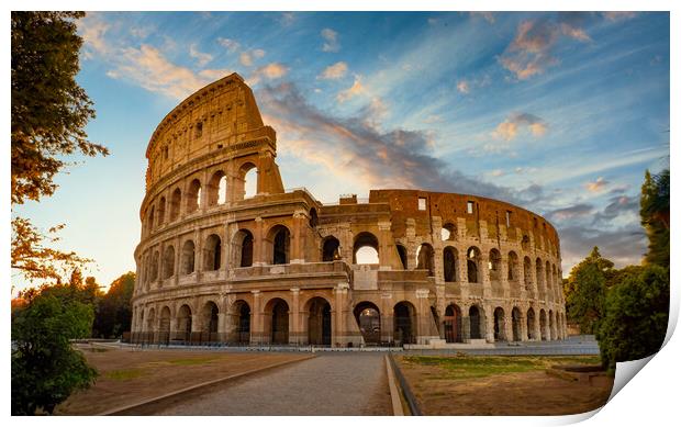 Colosseum's Captivating Sunset Silhouette Print by Guido Parmiggiani