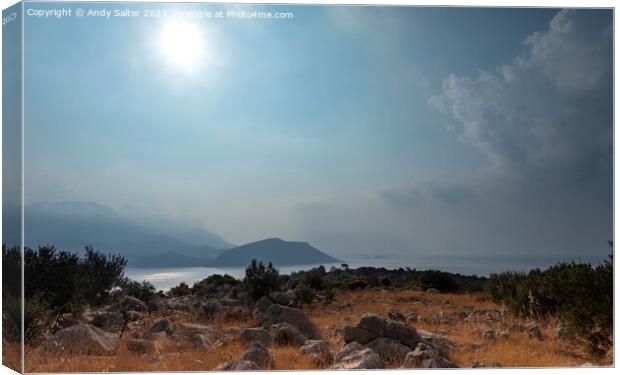 Early morning over the hills near Kalkan Turkey Canvas Print by Andy Salter