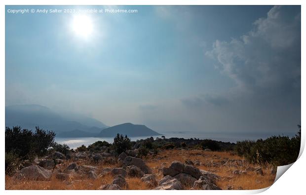 Early morning over the hills near Kalkan Turkey Print by Andy Salter
