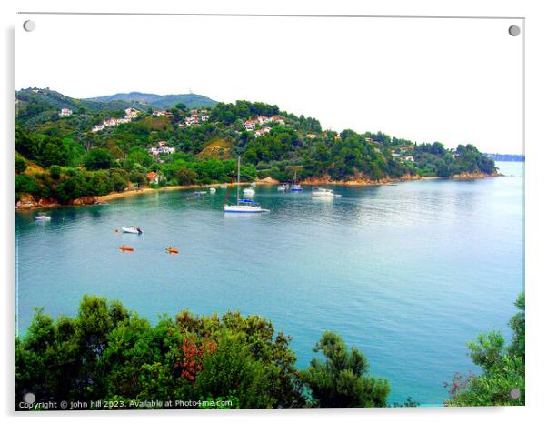 Bay from Cape Kanapitsa, Skiathos. Acrylic by john hill