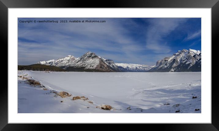 Snow-kissed Lake Minnewanka Panorama Framed Mounted Print by rawshutterbug 