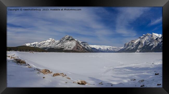 Snow-kissed Lake Minnewanka Panorama Framed Print by rawshutterbug 