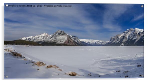 Snow-kissed Lake Minnewanka Panorama Acrylic by rawshutterbug 